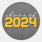 黄色と白の黒板卒業ステッカー ラウンドシール (正面)