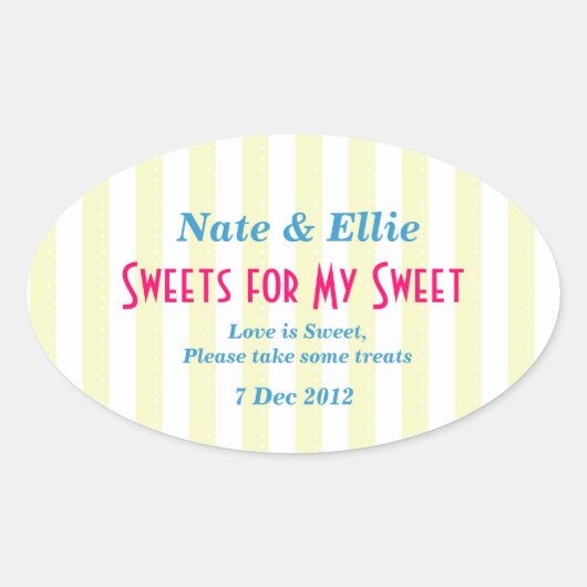 黄色と白の「甘いお菓子」ステッカー 楕円形シール (正面)