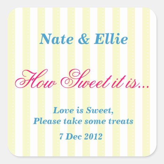 黄色と白の「甘いステッカー」 スクエアシール (正面)