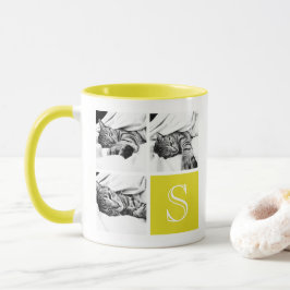 黄色と白のInstagramフォトコラージモノグラム マグカップ