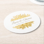 黄色と白結婚の ラウンドペーパーコースター (アングル)