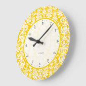 黄色と白色のヴィンテージフローラダマスク4 ラージ壁時計 (傾斜)