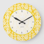 黄色と白色のヴィンテージフローラダマスク4 ラージ壁時計 (正面)