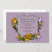 黄色と紫のバラポスト結婚のお祝い 招待状 (正面/裏面)