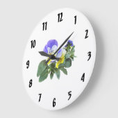 黄色と紫のパンジーのグループ ラージ壁時計 (傾斜)