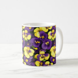 黄色と紫のパンジーの花 コーヒーマグカップ