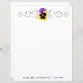 黄色と紫のパンジーパーソナライズされた紙シート (正面/裏面)