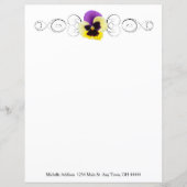 黄色と紫のパンジーパーソナライズされた紙シート (正面)