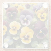 黄色と紫のパンジー水絵画色の ガラスコースター (裏面)