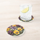 黄色と紫のパンジー水絵画色の コースター (側面)