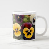 黄色と紫のパンジー水絵画色の ジャンボコーヒーマグカップ (右)