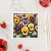 黄色と紫のパンジー水絵画色の スタンダードカクテルナプキン (インサイチュ)