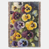 黄色と紫のパンジー水絵画色の スローブランケット (正面縦)