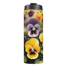 黄色と紫のパンジー水絵画色の