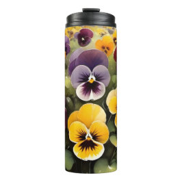 黄色と紫のパンジー水絵画色の タンブラー