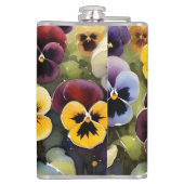 黄色と紫のパンジー水絵画色の フラスク (裏面)