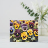 黄色と紫のパンジー水絵画色の ポストカード (スタンド正面)