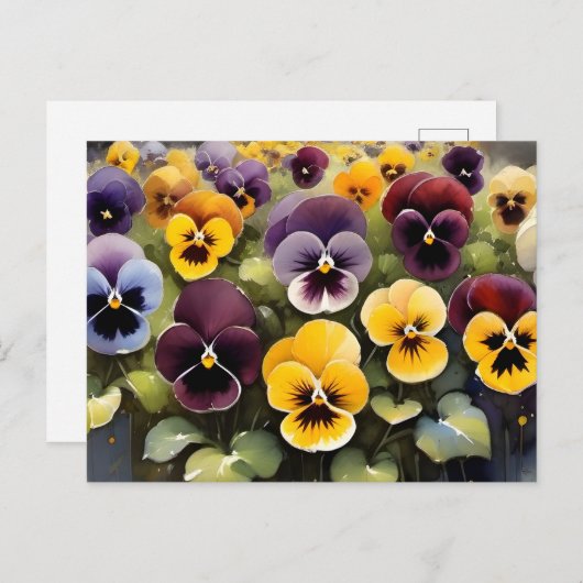 黄色と紫のパンジー水絵画色の ポストカード (正面/裏面)