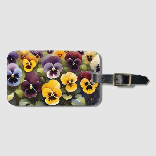 黄色と紫のパンジー水絵画色の ラゲッジタグ (正面横)