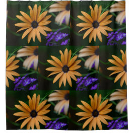 黄色と紫のフローラ シャワーカーテン