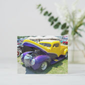 黄色と紫のホットロッド ポストカード (スタンド正面)