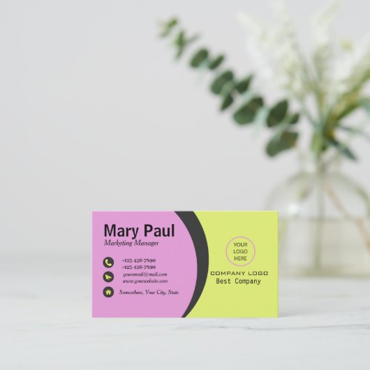 黄色と紫のモダンビジネス企業のカード 名刺 (スタンド正面)