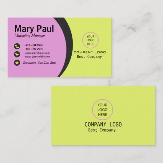 黄色と紫のモダンビジネス企業のカード 名刺 (正面/裏面)