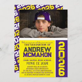 黄色と紫の卒業写真のお知らせ 招待状
