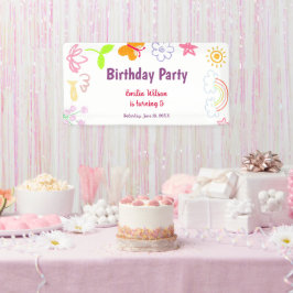 黄色と紫の子供の誕生日パーティーバナー 横断幕