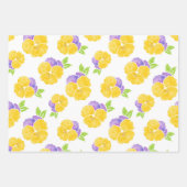 黄色と紫の水色パンジー模様 ラッピングペーパーシート (正面)