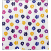 💛黄色と💜紫の玉を白に付ける シャワーカーテン (正面)