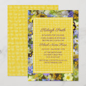 黄色と紫の花柄 大学のトランクパーティー 招待状 (正面/裏面)