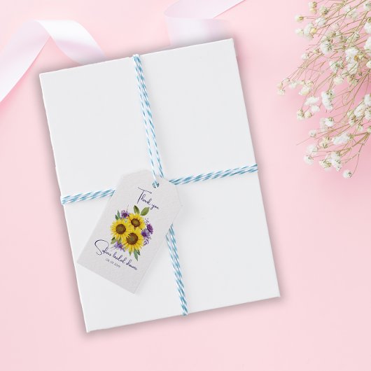 黄色と紫の野生の花ひまわり水彩 ギフトタグ