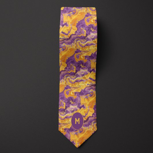 黄色と紫の霜付きモノグラム ネクタイ