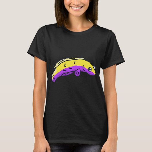 黄色と紫色の長い魚 Tシャツ (正面)