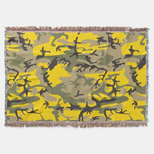 黄色と緑のカモフラージュ ミリタリー 軍 スローブランケット (正面)