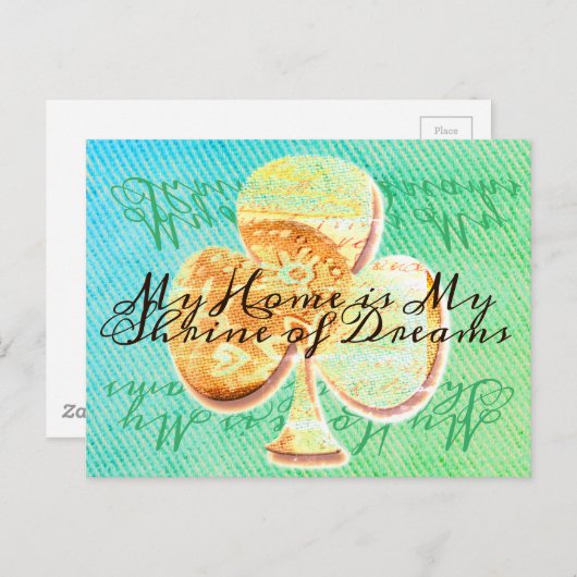 黄色と緑のキャンバスクローバーとテキスト ポストカード (正面/裏面)