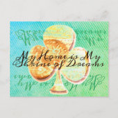 黄色と緑のキャンバスクローバーとテキスト ポストカード (正面)