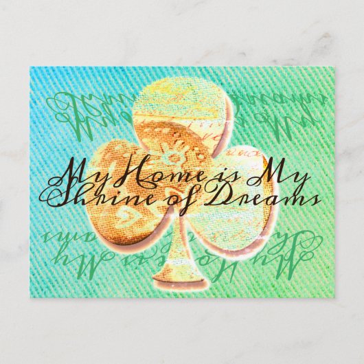 黄色と緑のキャンバスクローバーとテキスト ポストカード (正面)