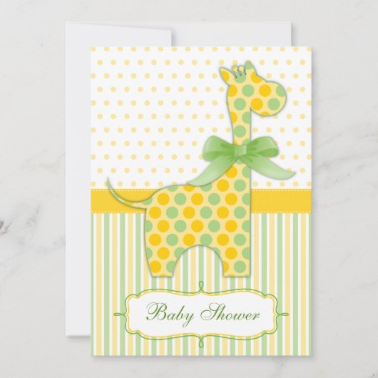黄色と緑のキリン赤ちゃんシャワー 招待状 (正面)