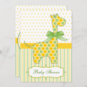 黄色と緑のキリン赤ちゃんシャワー 招待状 (正面/裏面)