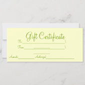 黄色と緑のギフト証明書カード (裏面)