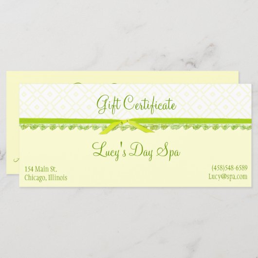 黄色と緑のギフト証明書カード (正面/裏面)