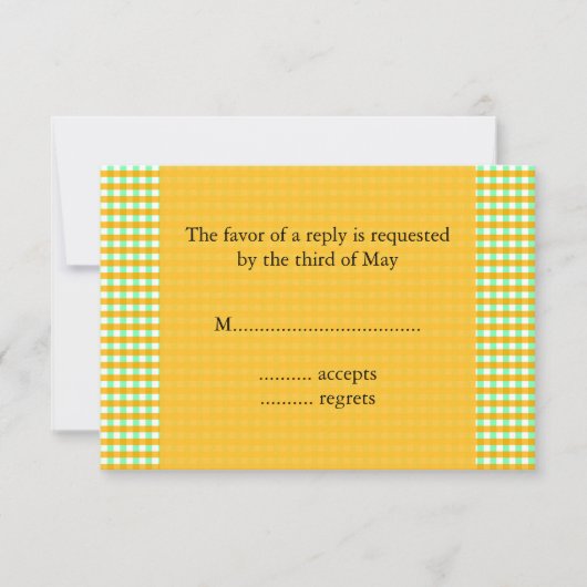 黄色と緑のギンガムパターン 出欠カード (正面)