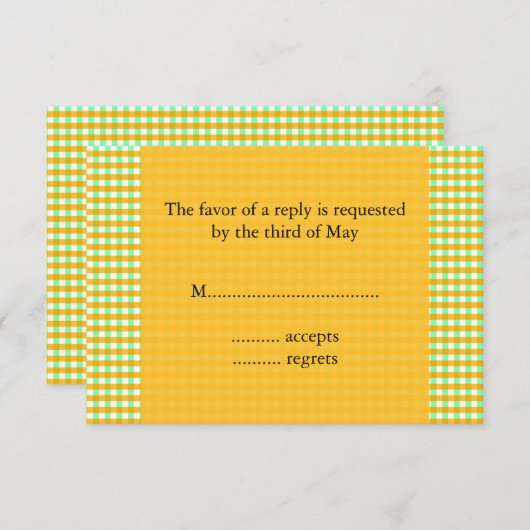 黄色と緑のギンガムパターン 出欠カード (正面/裏面)