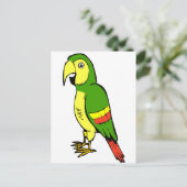 黄色と緑のシンプルな漫画の鳩 ポストカード (スタンド正面)