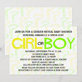 黄色と緑のタイポグラフィー性別発表パーティー 招待状