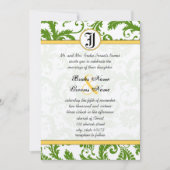 黄色と緑のダマスクスワーズ結婚式招待状 招待状 (正面)