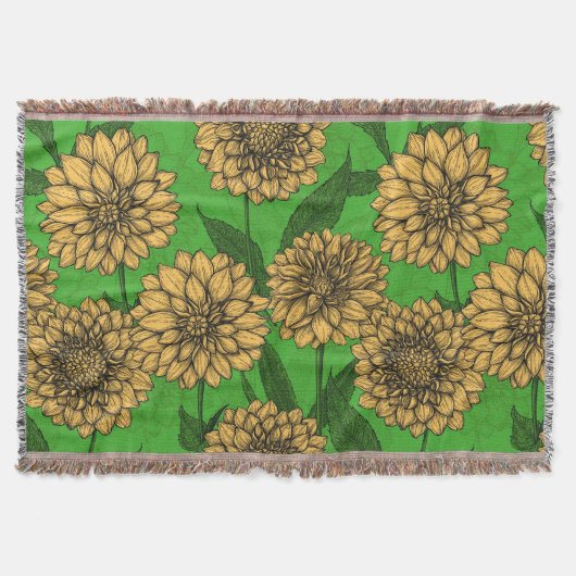 黄色と緑のダリア スローブランケット (正面)