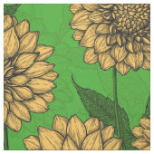 黄色と緑のダリア ファブリック (見本)